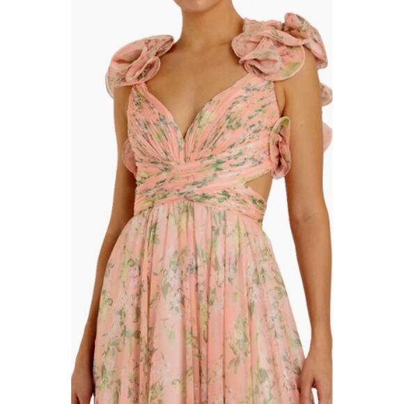 Mac Duggal Floral Cut Out V Neck Chiffon Gown Pink Multi Womens Size 8 - Picture 2 of 3